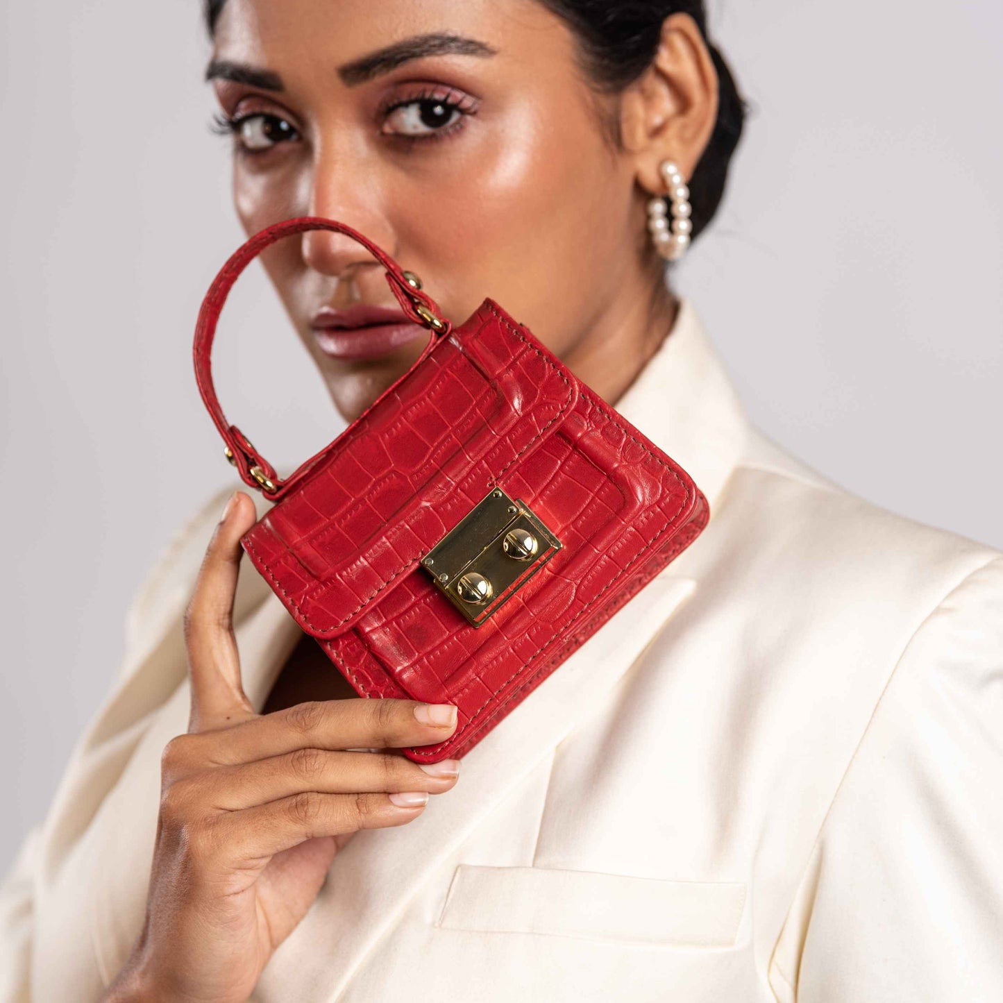 Gigi Mini Red Croco Sling & Cross Bag