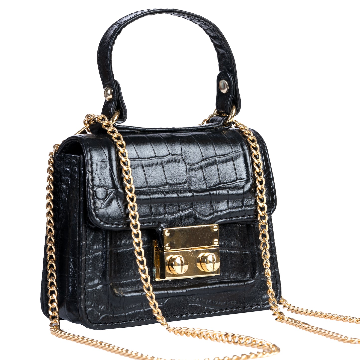 Gigi Mini Black Croco Sling & Cross Bag