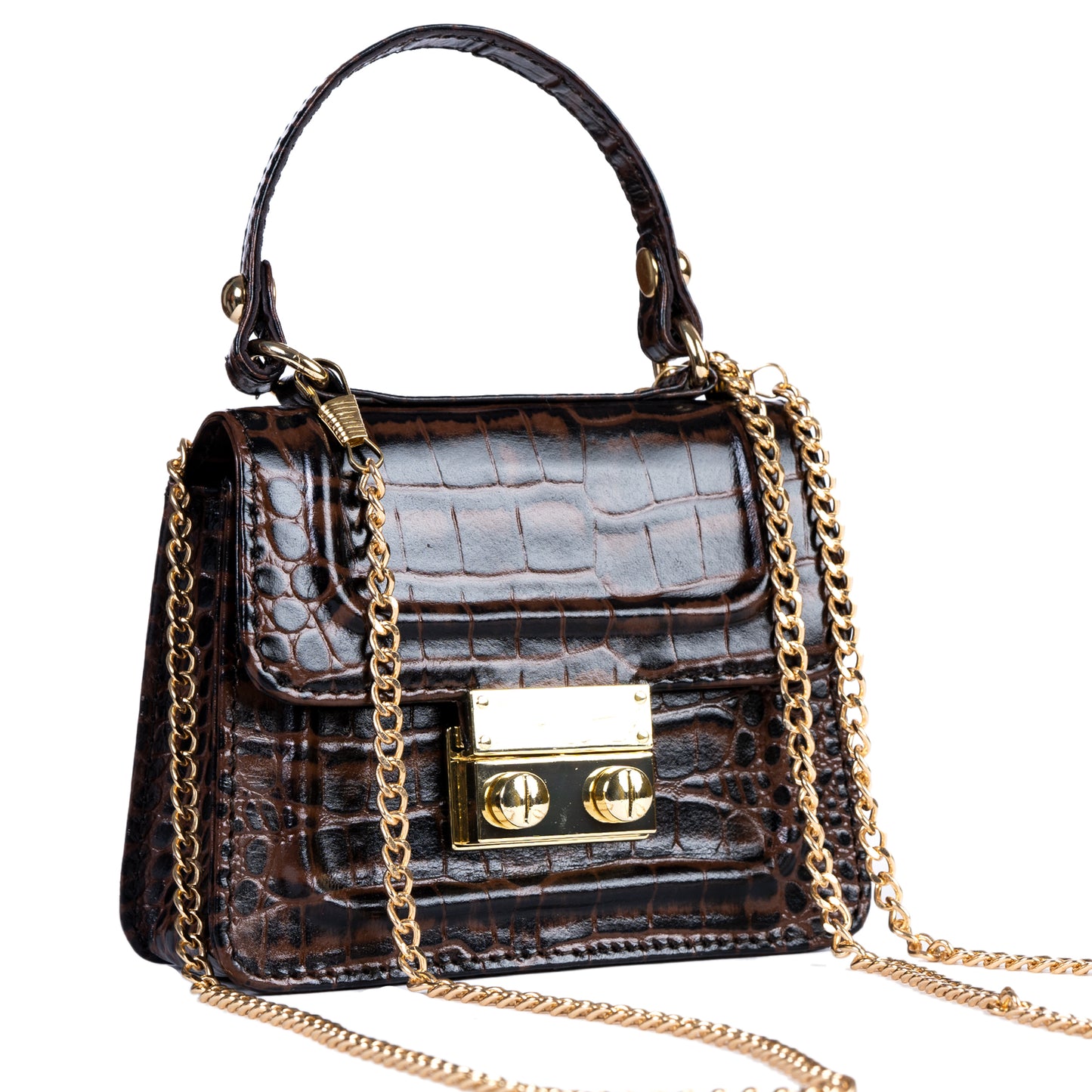 Gigi Mini Brown Croco Sling & Cross Bag