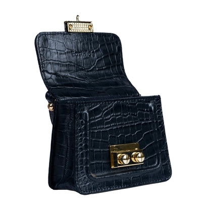 Gigi Mini Navy Blue Croco Sling & Cross Bag