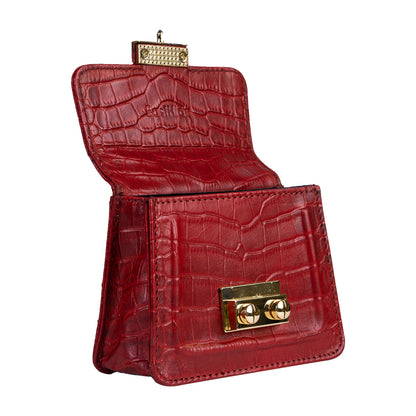 Gigi Mini Red Croco Sling & Cross Bag